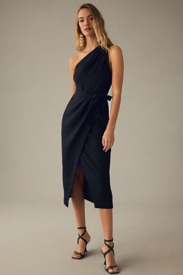black linen one shoulder dress Alina One Shoulder Linen Dress (Sale)