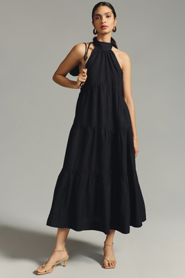 blue ruffle halter dress Blue Ruffle Tiered Maxi Dress main image 1