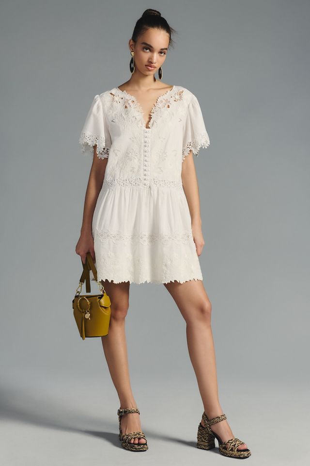 knee length dresses for ladies white anthropologie/ MAEVE Maeve square neck tiered lace midi dress, M –  Julianna's Luxe main image 0