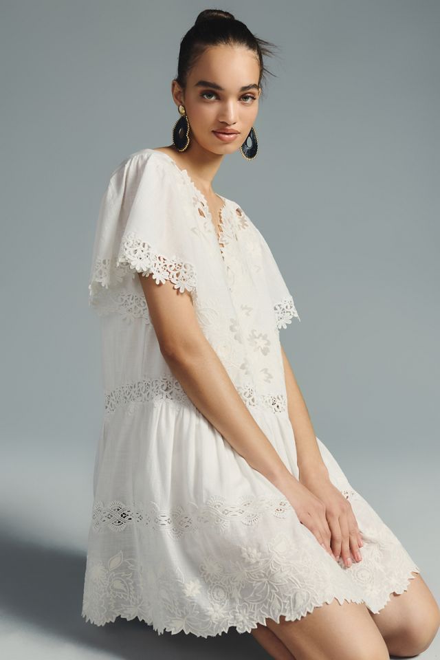 knee length dresses for ladies white anthropologie/ MAEVE Maeve square neck tiered lace midi dress, M –  Julianna's Luxe main image 0