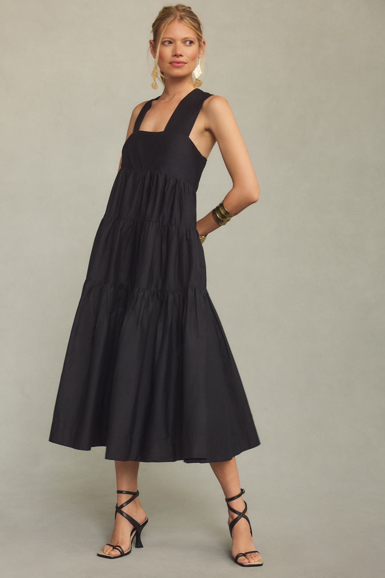 The Helena Square-Neck Tiered Midi Dress: Smocked Edition