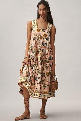 The Helena Square-Neck Tiered Midi Dress: Smocked Edition