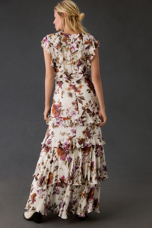 Vestido Maxi con Volantes en Capas y Escote en V de Anthropologie #3