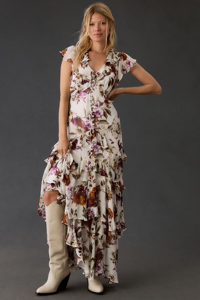 Vestido Maxi con Volantes en Capas y Escote en V de Anthropologie #4