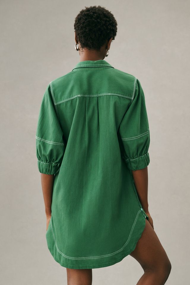 green emerald velvet dress Stretch Button Down Washed Denim Dress