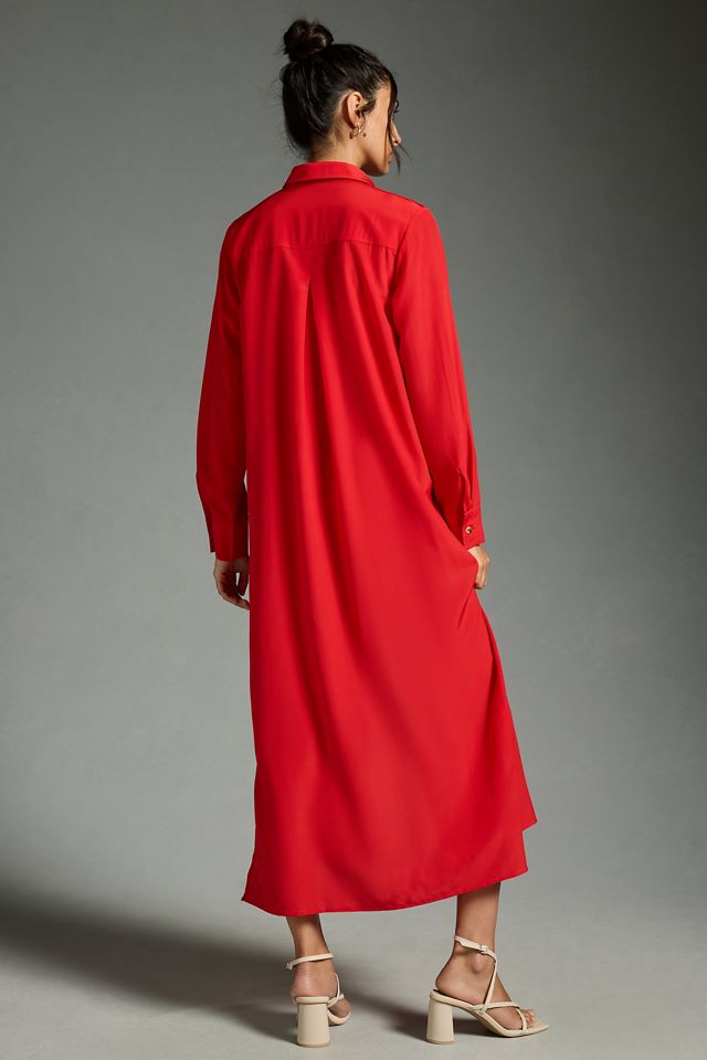 By Anthropologie Long-Sleeve Silk Shirt Dress | Anthropologie