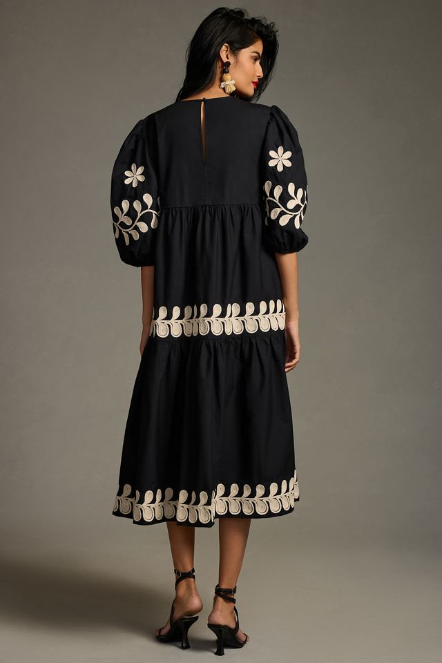 By Anthropologie Bestickte Puffärmel-Midi-Kleid #2