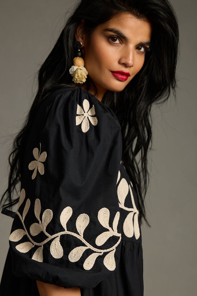 By Anthropologie Bestickte Puffärmel-Midi-Kleid #3