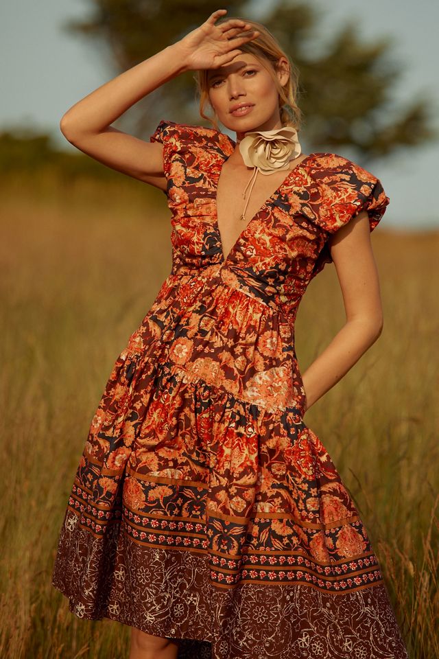 By Anthropologie Printed V-Neck Babydoll Dress #1