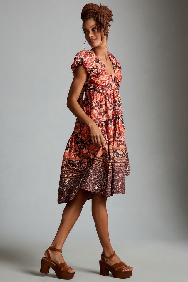 By Anthropologie Printed V-Neck Babydoll Dress #4