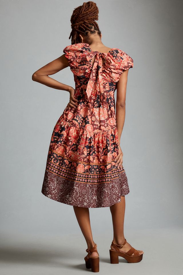 By Anthropologie Printed V-Neck Babydoll Dress #5