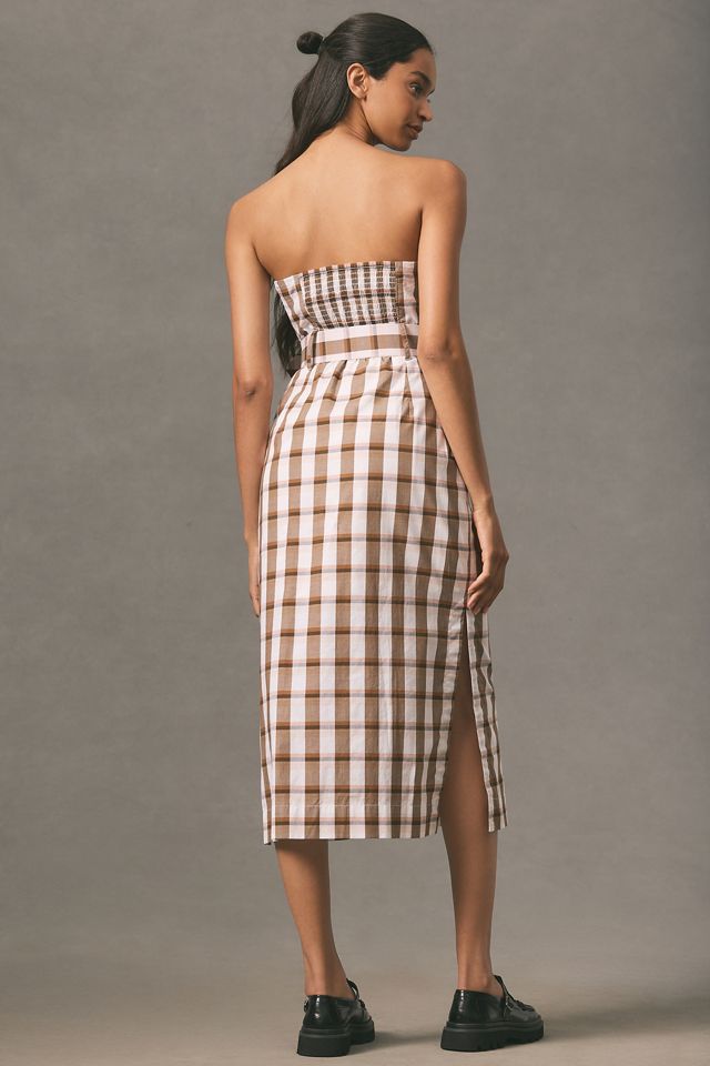Maeve Belted Square-Neck Plaid Dress #2