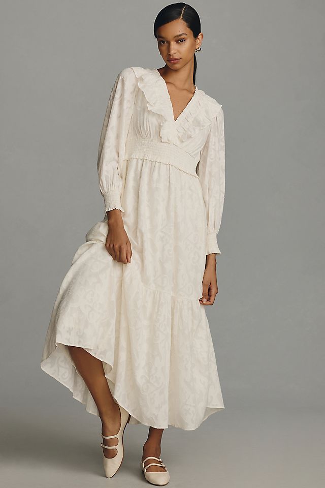 anthropologie long sleeve dresses Slip Dress Anthropologie Long-Sleeve Ruched Slim Midi