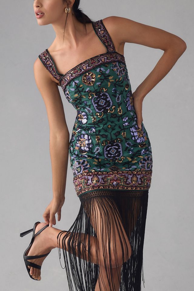 By Anthropologie Slim Fringed Midi Dress #1