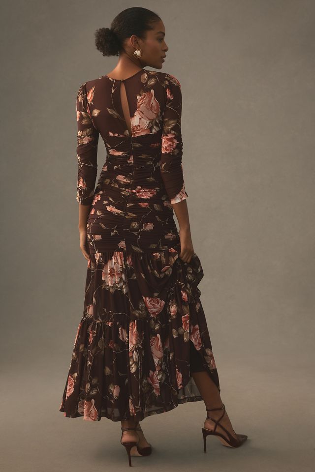 Erin Fetherston per Anthropologie maxi abito a maniche lunghe in mesh arricciato #1