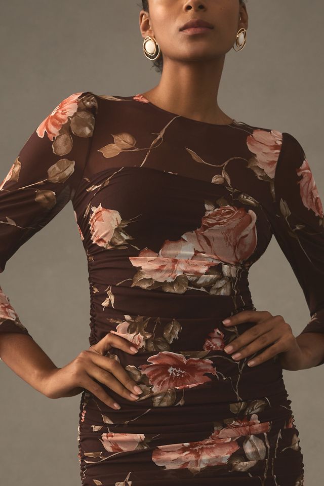 Erin Fetherston per Anthropologie maxi abito a maniche lunghe in mesh arricciato #2