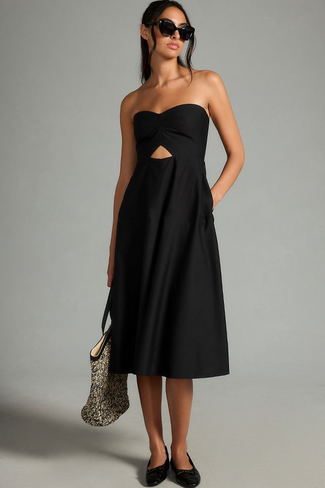 black strapless midi dress