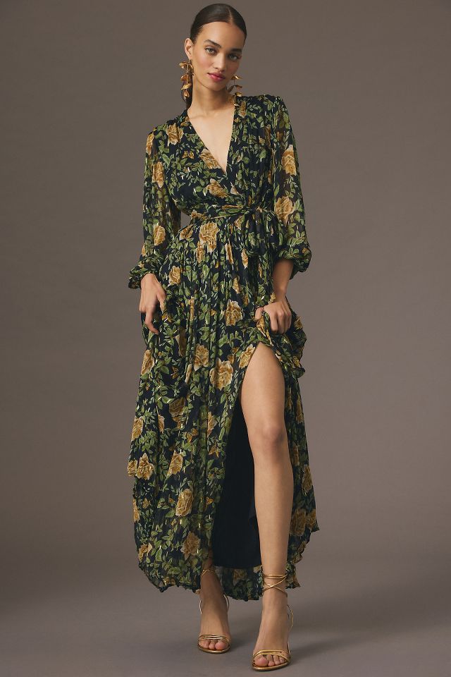 Erin Fetherston for Anthropologie V Neck Long Sleeve Maxi Wrap Dress