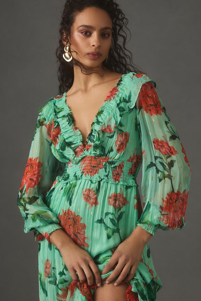 The Odetta Ruffled V-Neck Dress | Anthropologie