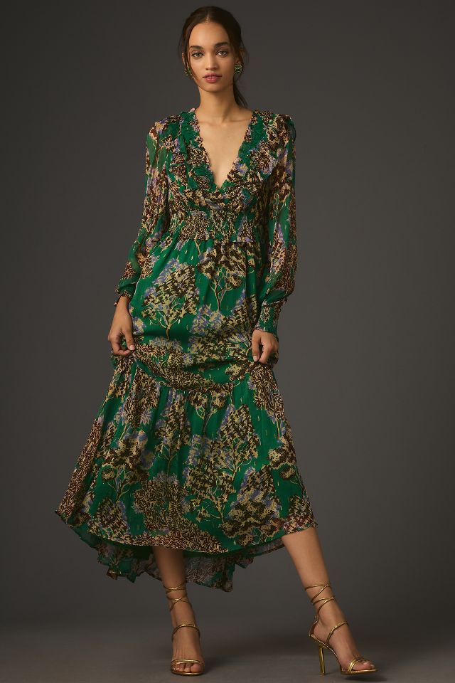 The Odetta Ruffled V Neck Dress Anthropologie