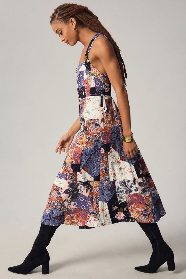 By Anthropologie Square-Neck Corduroy Patchwork Dress #1