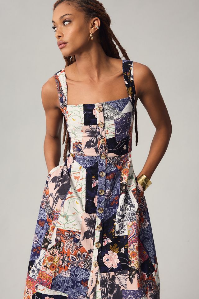 By Anthropologie Square-Neck Corduroy Patchwork Dress #2