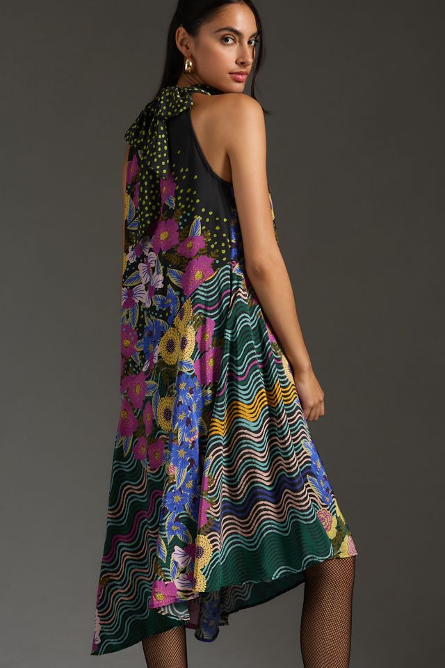 By Anthropologie Halter Asymmetrical Silk Midi Dress #1