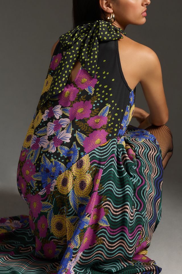 By Anthropologie Halter Asymmetrical Silk Midi Dress #4