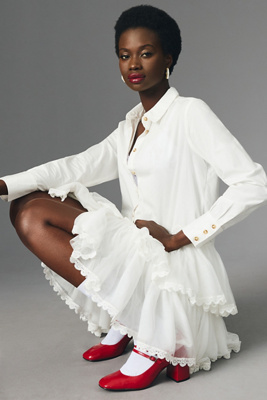maeve long sleeve embroidered boho mini dress Long-Sleeve Button-Front Tulle SID-FD11771AP1939 perfect for parties Size:S (4/6) In honor of the