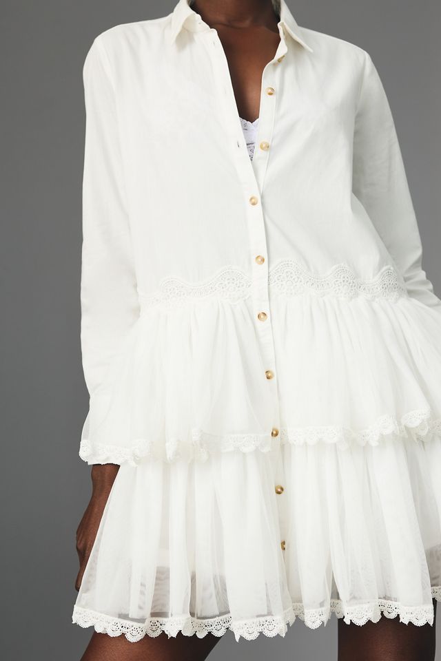maeve long sleeve embroidered boho mini dress SIMKHAI Women's Cailinn Mini Dress in White, Linen, Size 8 main image 0