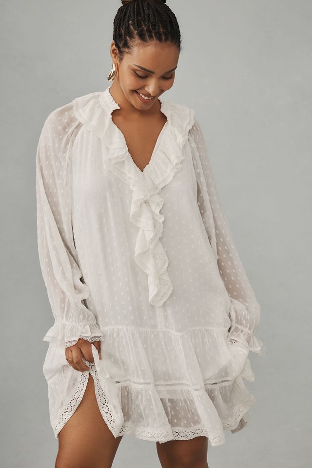 By Anthropologie Long-Sleeve V-Neck Ruffled Tunic Dress #4