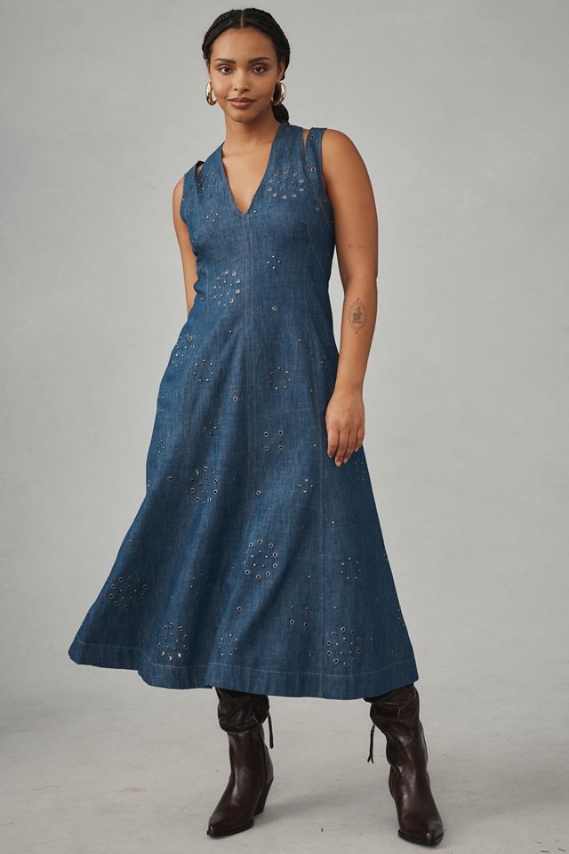 By Anthropologie Grommet Denim Midi Dress #3