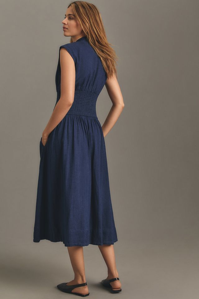 La Robe Chemise Midi Tommie à Manches Courtes et Devant Froncé avec Fermeture Éclair #1