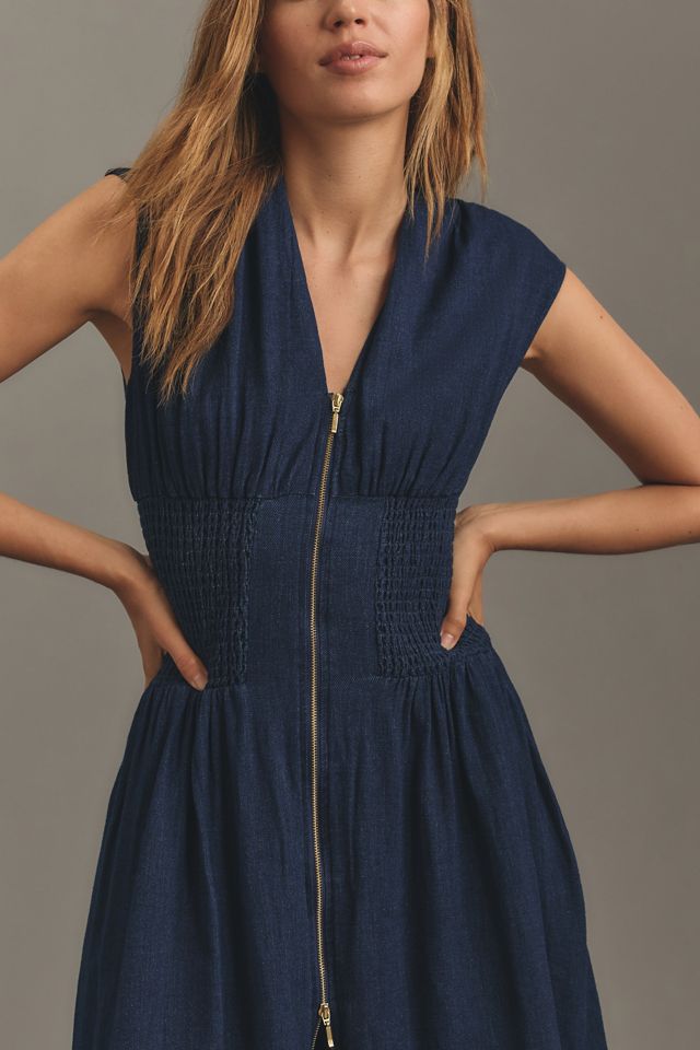 La Robe Chemise Midi Tommie à Manches Courtes et Devant Froncé avec Fermeture Éclair #2