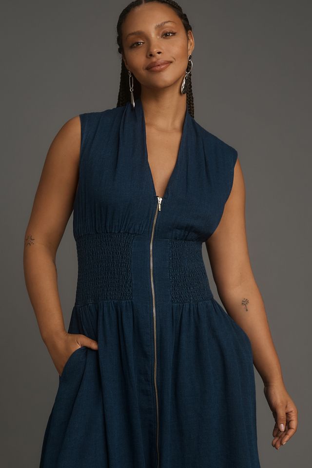 La Robe Chemise Midi Tommie à Manches Courtes et Devant Froncé avec Fermeture Éclair #4