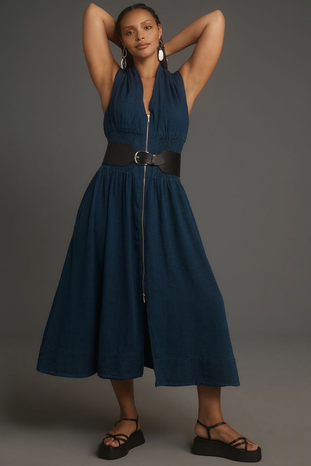 La Robe Chemise Midi Tommie à Manches Courtes et Devant Froncé avec Fermeture Éclair #3