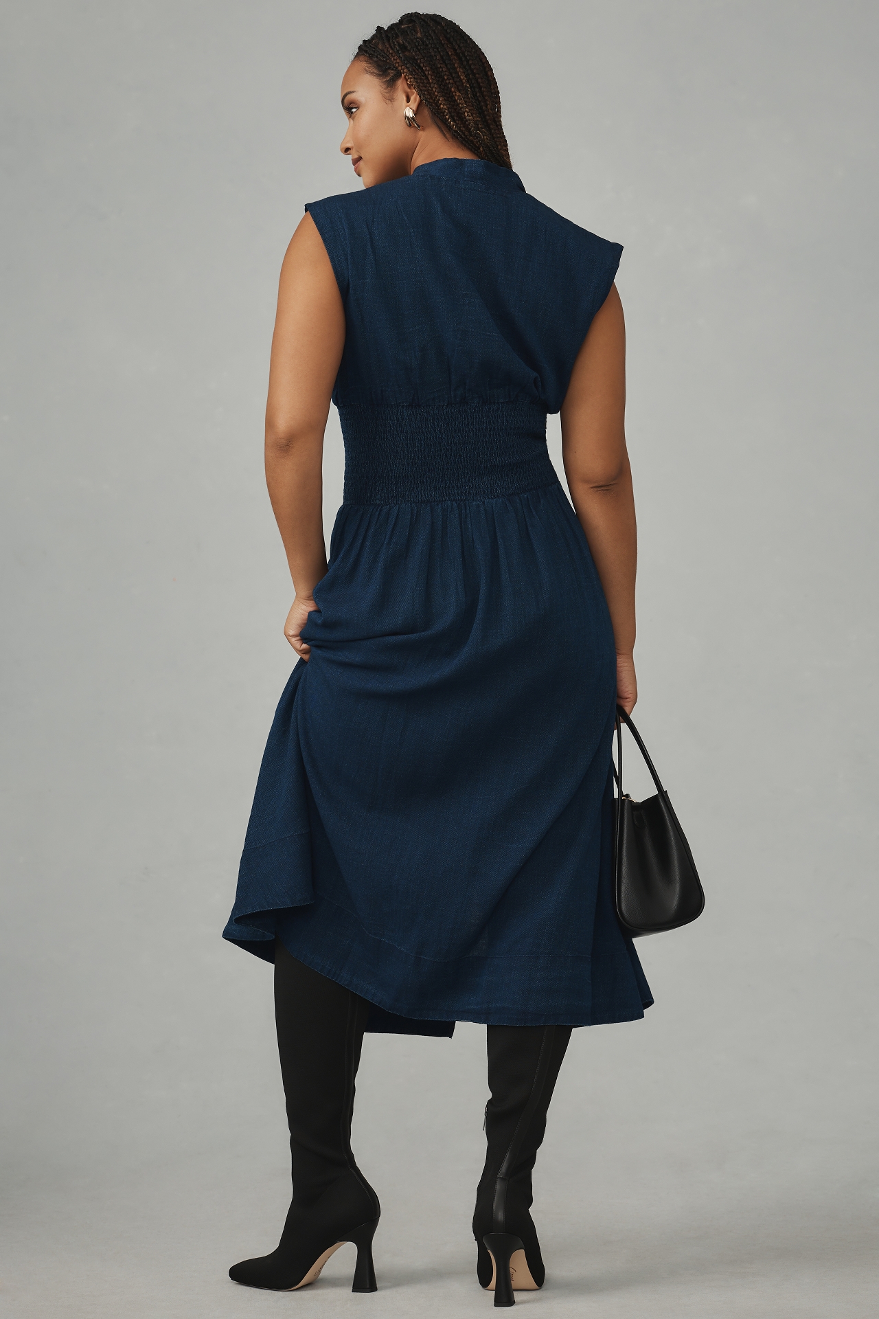 The Tommie Cap-Sleeve Smocked Front-Zip Shirt Dress