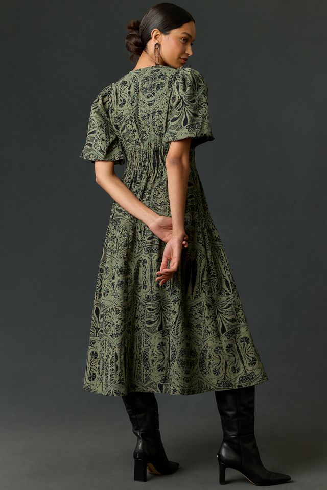Pilcro Corduroy Ruched Printed Midi Dress | Anthropologie