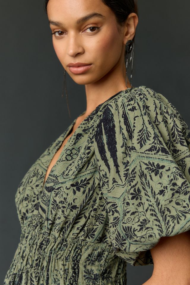 Pilcro Corduroy Ruched Printed Midi Dress | Anthropologie