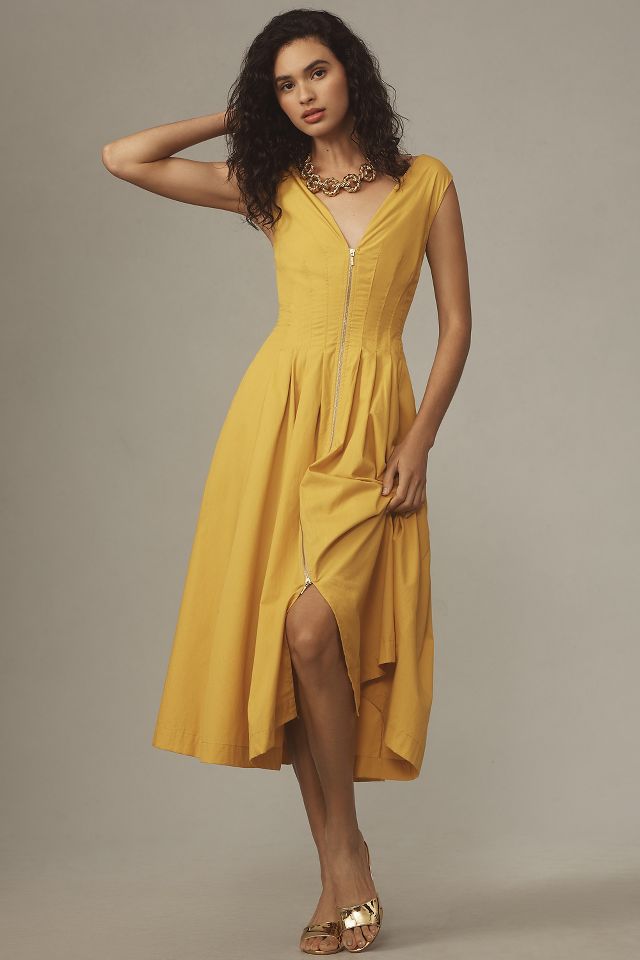 By Anthropologie Sleeveless V-Neck Corset Midi Dress