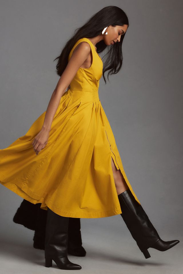 anthropologie v neck corset midi dress Sleeveless V-Neck Corset Midi Dress