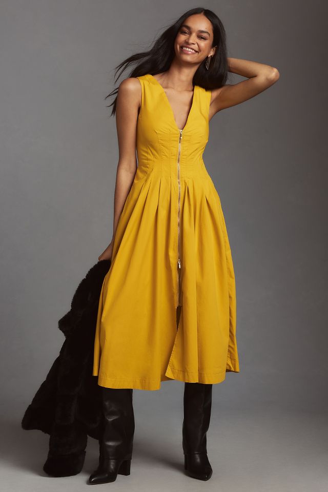 By Anthropologie Sleeveless V-Neck Corset Midi Dress