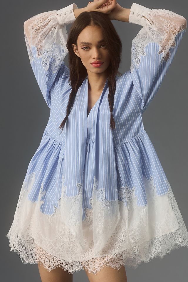 Maeve V-Neck Lace Twofer Mini Shirt Dress | Anthropologie