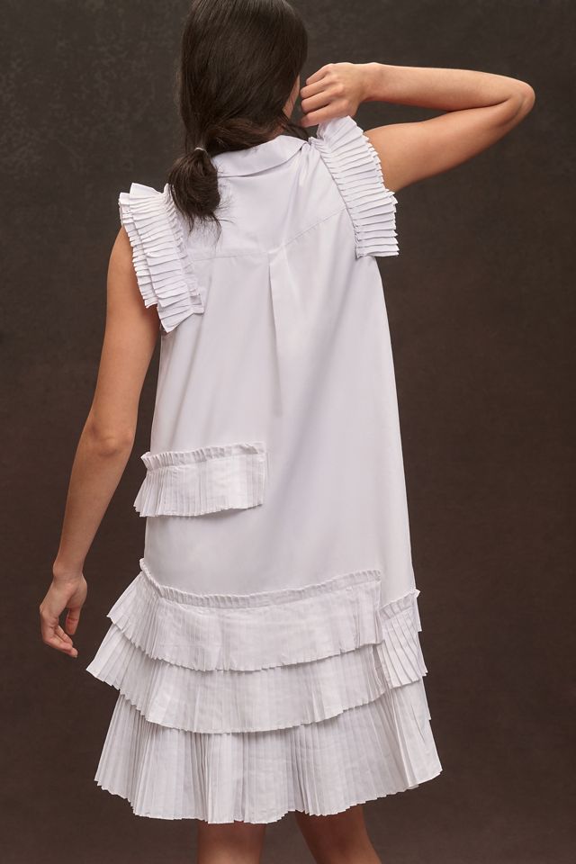 By Anthropologie Button-Front Pleated Mini Shirt Dress #1