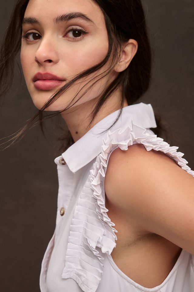 By Anthropologie Button-Front Pleated Mini Shirt Dress #3