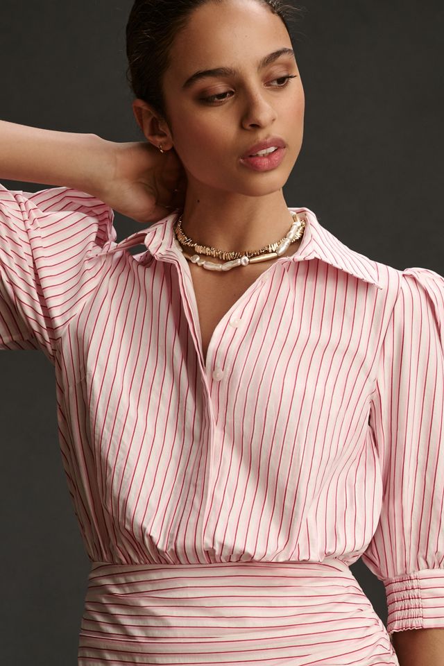 Maeve Fitted Ruched Mini Shirt Dress #4