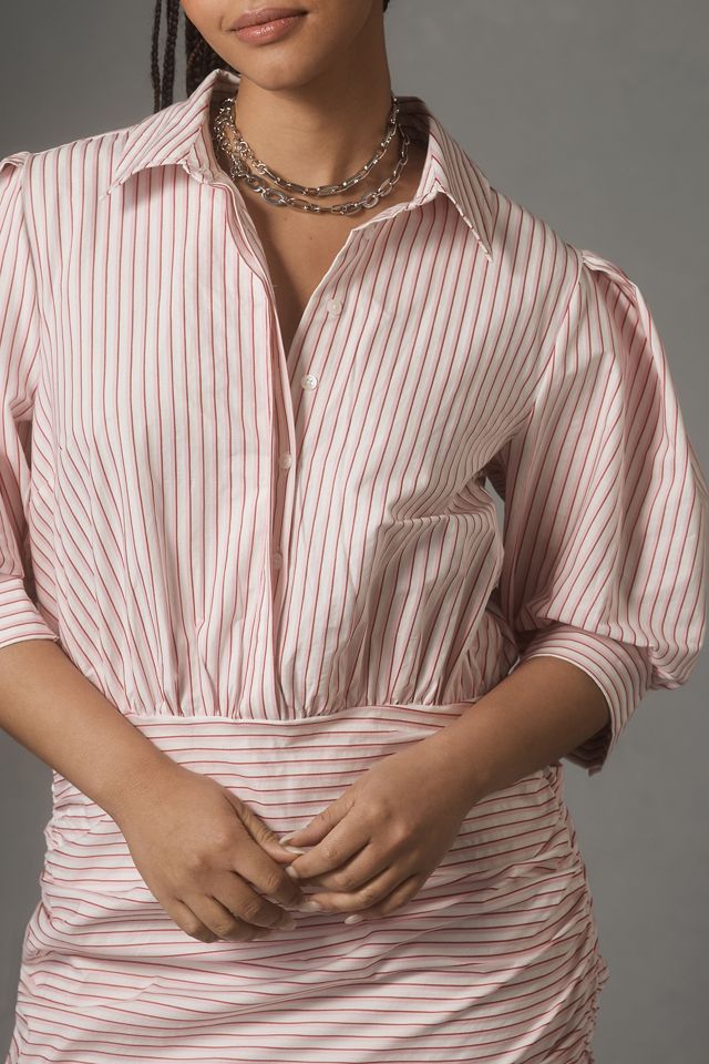 Maeve Fitted Ruched Mini Shirt Dress #8