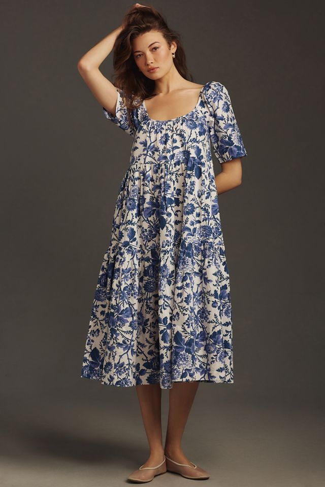 By Anthropologie Short-Sleeve Tiered Poplin Midi Dress #1