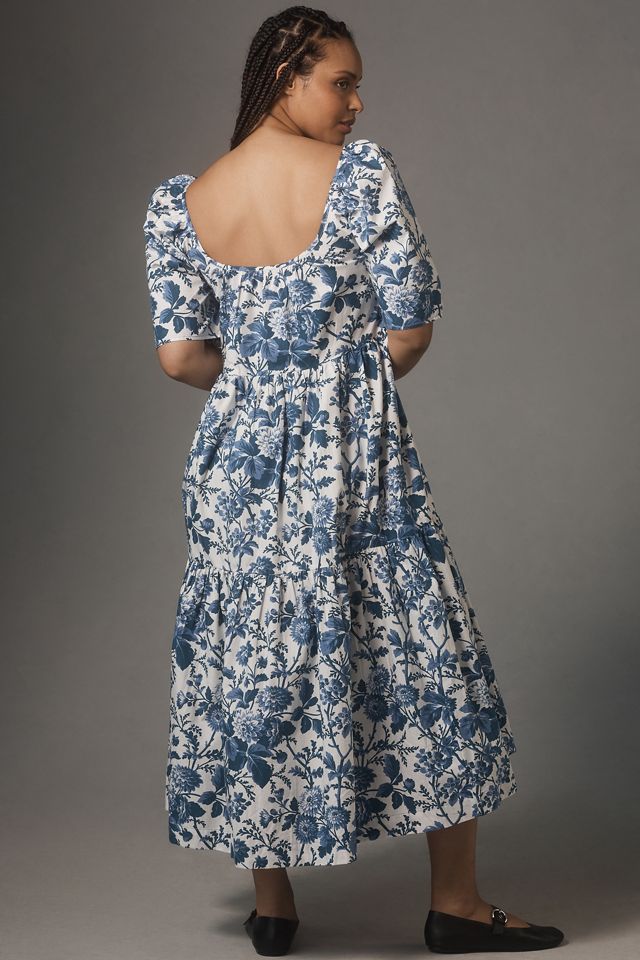 By Anthropologie Short-Sleeve Tiered Poplin Midi Dress #6