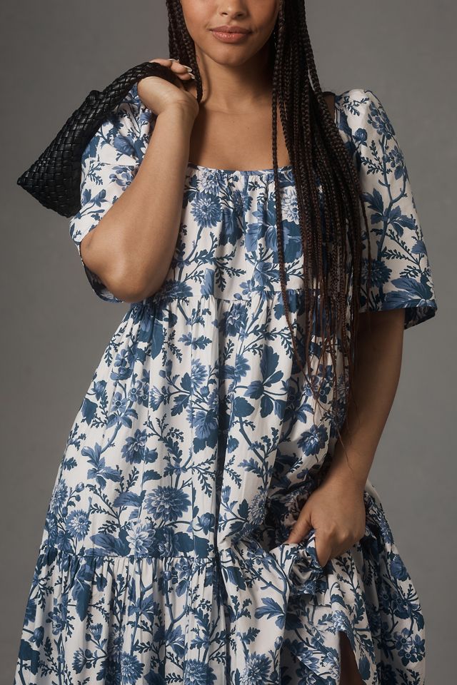 By Anthropologie Short-Sleeve Tiered Poplin Midi Dress #7